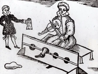 Een zakkenroller in de schandpaal, illustratie uit een Elizabethaanse ballade